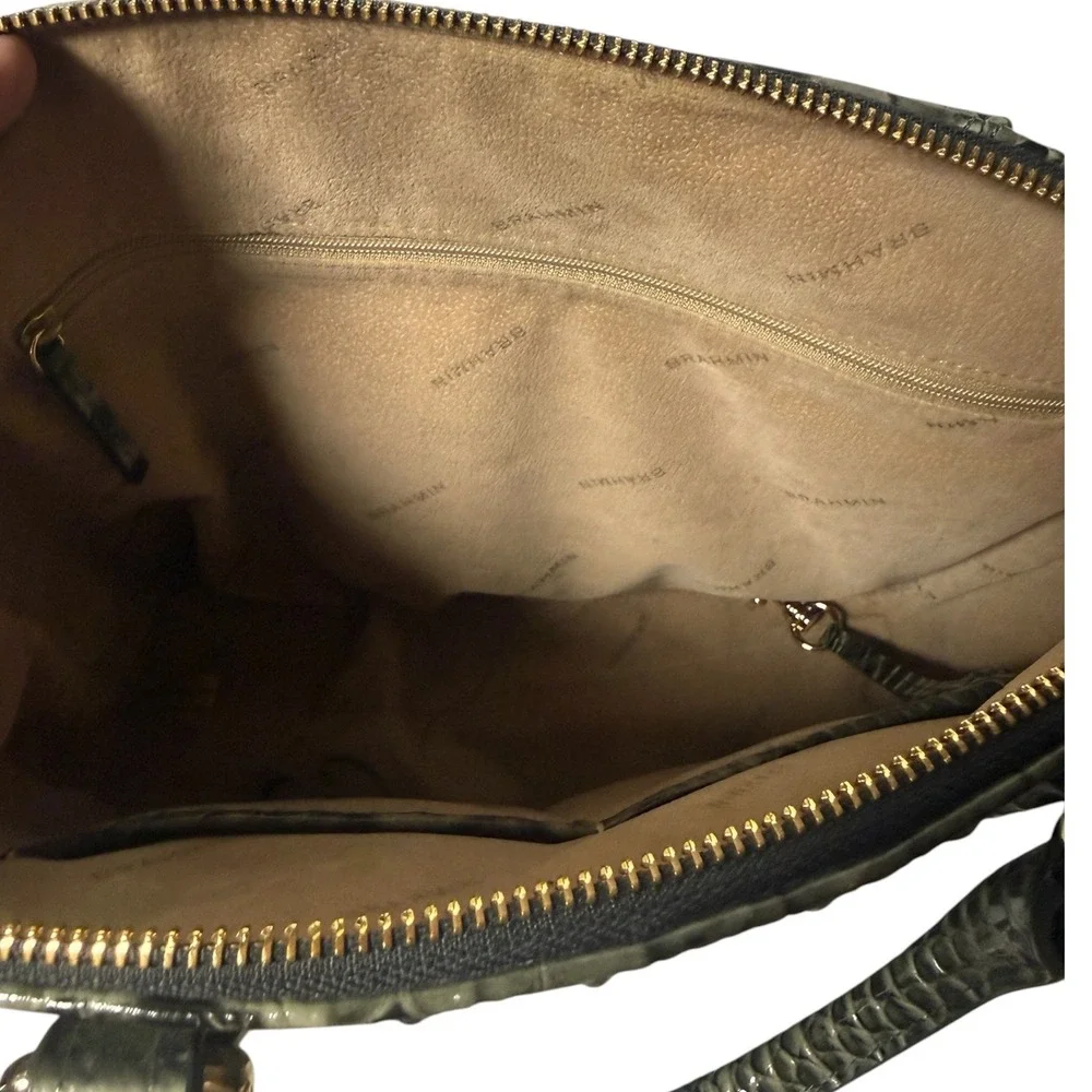 BRAHMIN Duxbury Satchel Olive Gray Melbourne‎ Croc Leather Size Medium